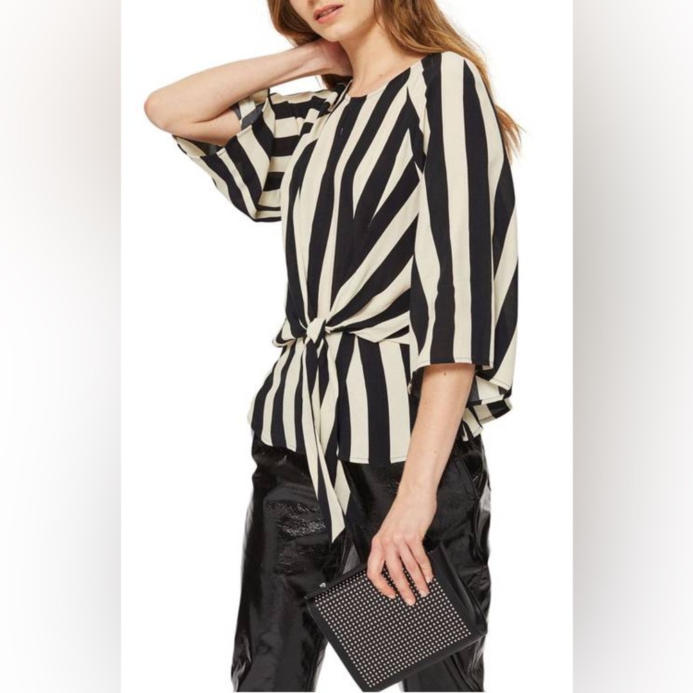 Topshop Striped Black and Cream Women's Top